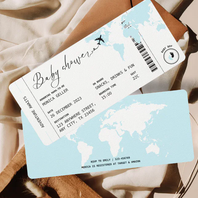 Boarding Pass Travel Theme Boy Baby Shower Blue Invitation Zazzle