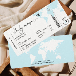 Boarding Pass Travel Theme Boy Baby Shower Blue Invitation