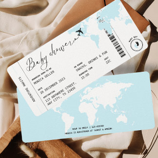 Boarding Pass Travel Theme Boy Baby Shower Blue Invitation