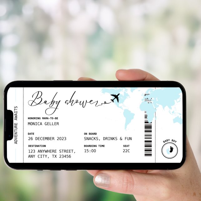 Boarding Pass Travel Theme Boy Baby Shower Blue  Invitation (Front Digital)