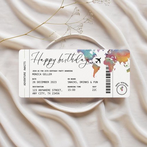 Boarding Pass Travel Themed Adult Birthday Party Invitation