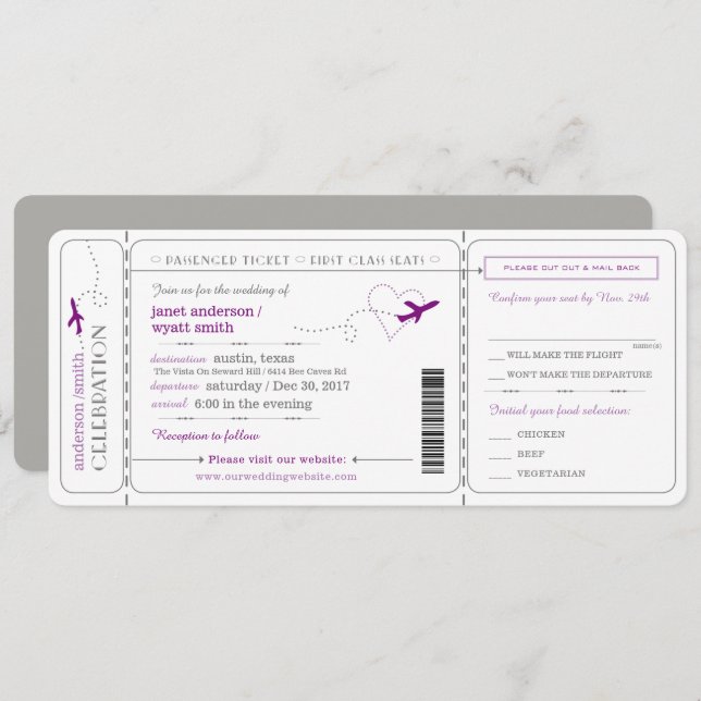 Boarding Pass Travel Ticket Wedding Invitation (Front/Back)