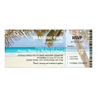 Boarding Pass Tropical Beach Flamingo Wedding Card