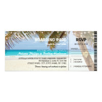 Boarding Pass Tropical Beach Flamingo Wedding Invitation