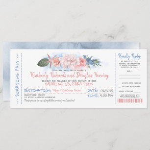 Boarding Pass Tropical Beach Wedding Ticket Invitation