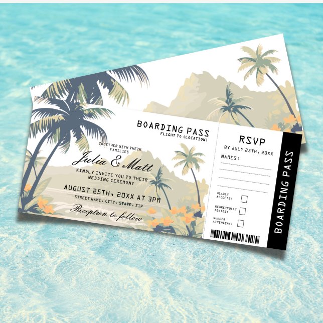 Boarding Pass Tropical Beach Wedding Ticket RSVP  Invitation (Boarding Pass Tropical Beach Wedding Ticket RSVP Invitation)
