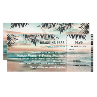 Boarding Pass Tropical Beach Wedding Tickets RSVP Card