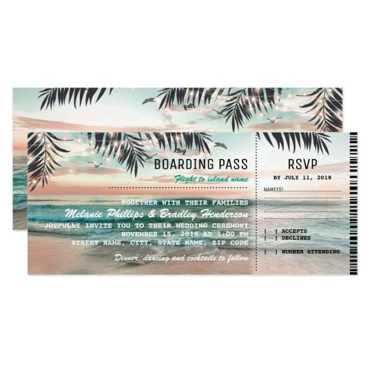 Boarding Pass Tropical Beach Wedding Tickets RSVP Card | Zazzle.com