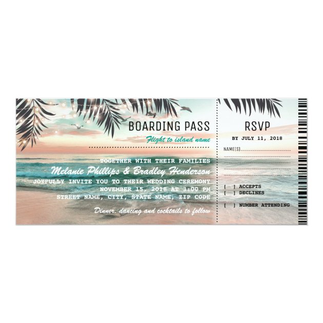 Boarding Pass Tropical Beach Wedding Tickets RSVP Card