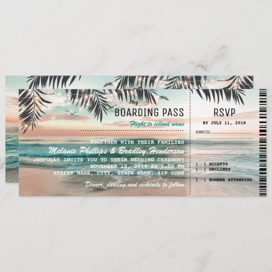 Boarding Pass Tropical Beach Wedding Tickets RSVP Invitation