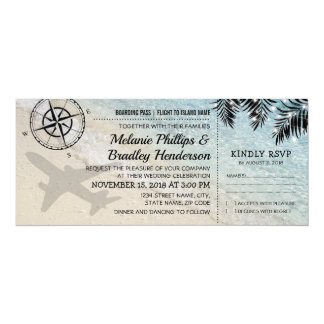 Boarding Pass Tropical Paradise Beach Wedding Card