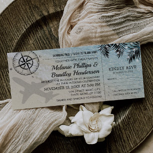 Boarding Pass Tropical Paradise Beach Wedding Invitation