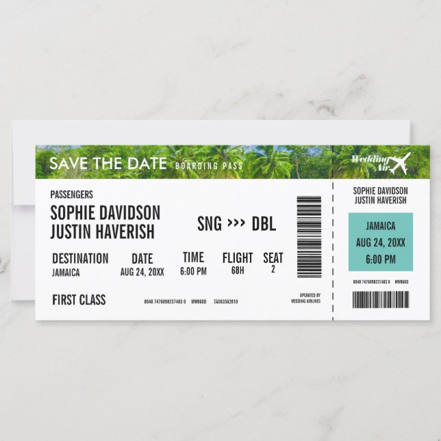 Boarding Pass Vintage Beach Save the Date (Front)