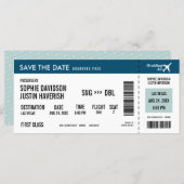 Boarding Pass Vintage Blue and White Save the Date (Front/Back)