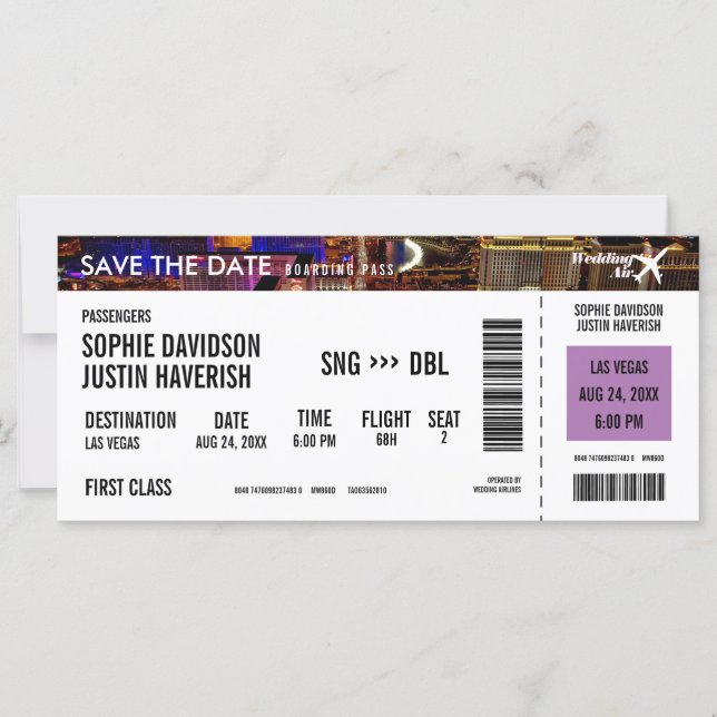 Boarding Pass Vintage Las Vegas Save the Date (Front)