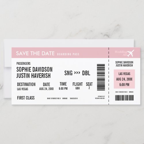 Boarding Pass Vintage Pink and White Save the Date