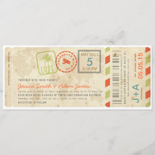 Boarding Pass Wedding Invitation in Citrus Colors