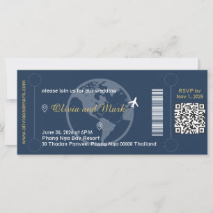 Boarding Pass Wedding Invitation – Navy & Gold