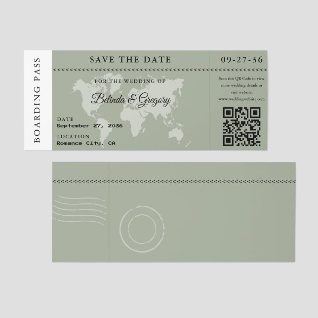 Boarding Pass Wedding Save the Date Destination Raffle Tickets (Front/Back)
