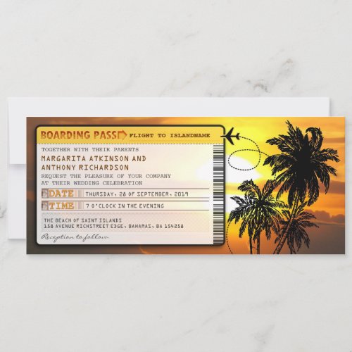 boarding pass wedding tickets_invites with sunset invitation