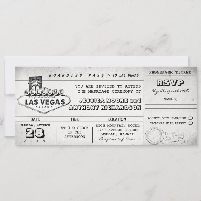boarding pass wedding tickets LAS VEGAS Invitation (Front)