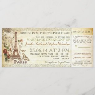 boarding pass wedding tickets to PARIS Invitation