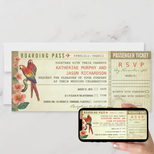 boarding pass wedding tickets with rsvp invitation | Zazzle