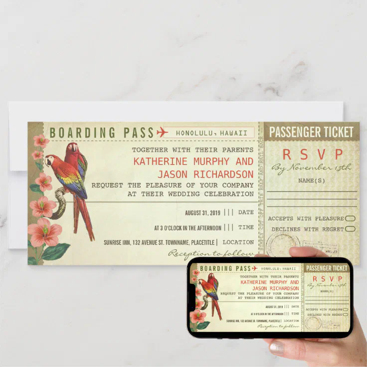 boarding pass wedding tickets with rsvp invitation | Zazzle