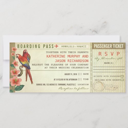 boarding pass wedding tickets with rsvp invitation