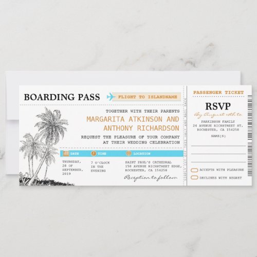 boarding pass wedding tickets with RSVP together Invitation