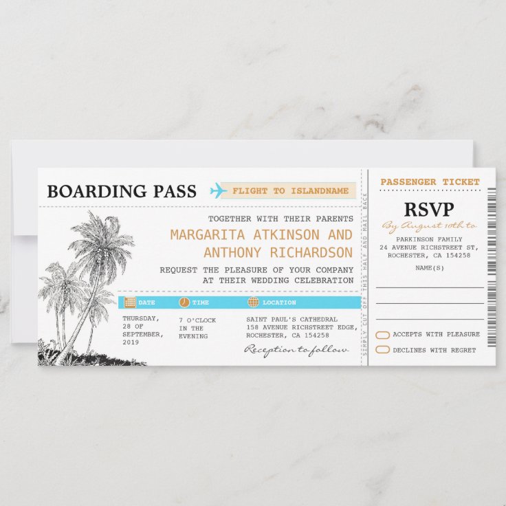 boarding pass wedding tickets with RSVP together Invitation | Zazzle