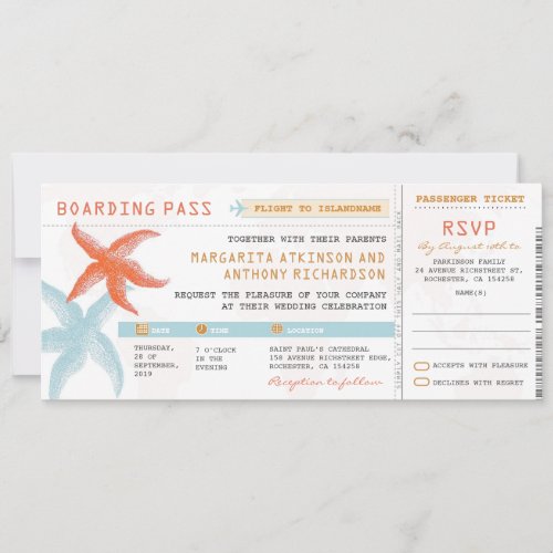 boarding pass wedding tickets with RSVP together Invitation