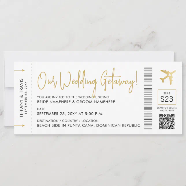 Boarding Pass with QR Code Destination Wedding Invitation | Zazzle