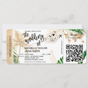 Boarding Pass World Map Island Beach RSVP QR code Invitation