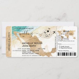 Boarding Pass World Map Mexico Beach RSVP Invitation