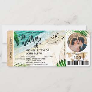 Boarding Pass World Map Tropical Beach Photo Invitation