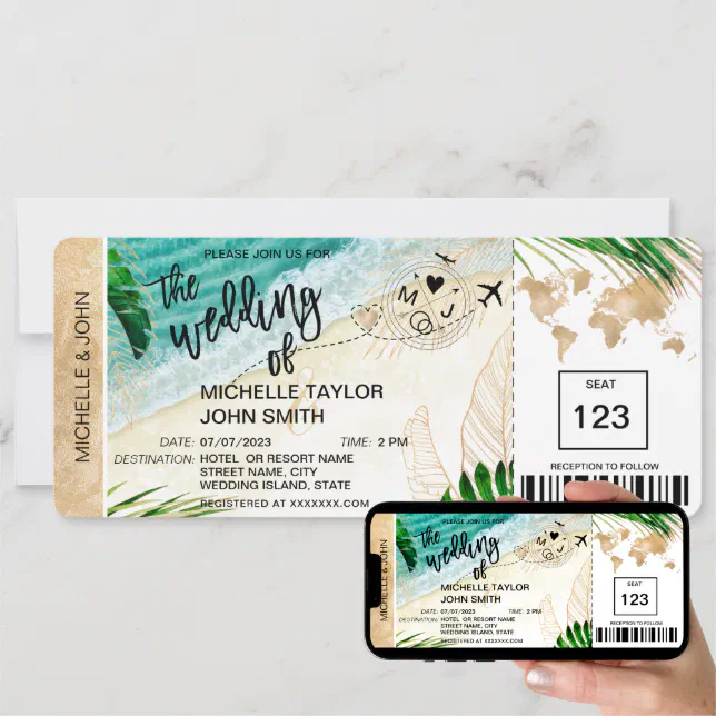 Boarding Pass World Map Tropical Island Invitation Zazzle