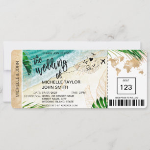 Boarding Pass World Map Tropical Island Invitation