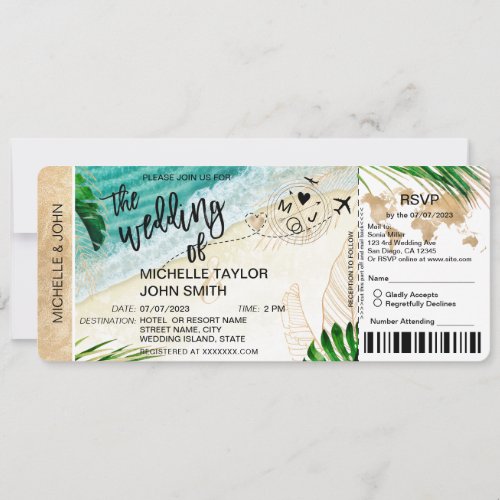 Boarding Pass World Map Tropical Island RSVP Invitation