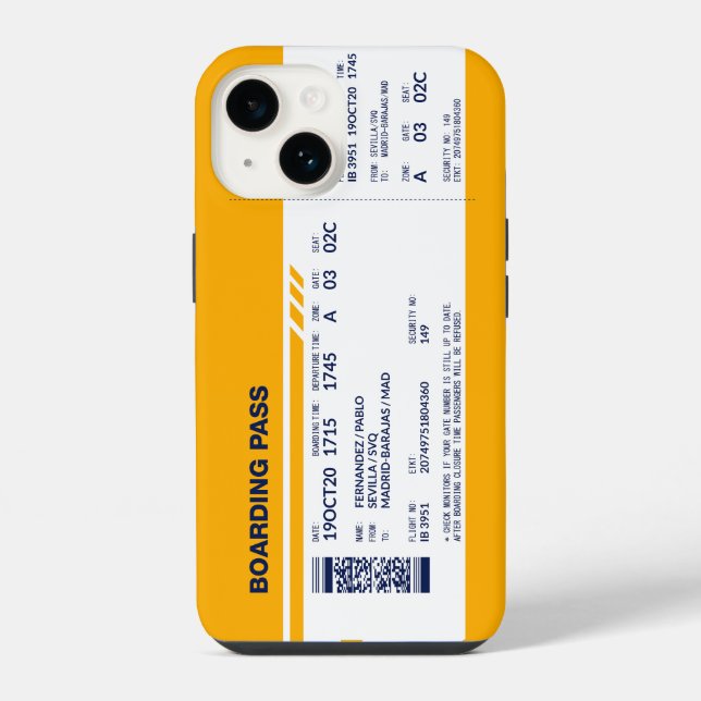 Boarding Pass - Yellow Iphone Case (Back)