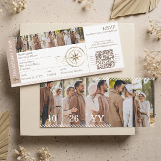 Boarding Plane Ticket Destination Wedding Photo Invitation
