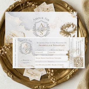 Boarding Plane Ticket Floral Destination Wedding Invitation
