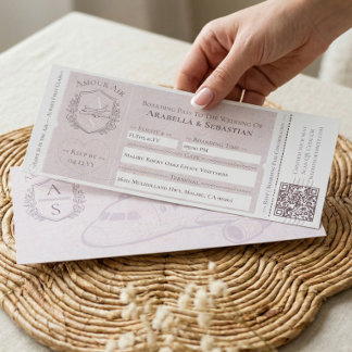 Boarding Plane Ticket Travel Destination Wedding Invitation