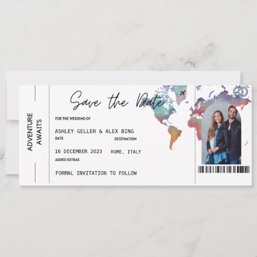 Boarding Ticket Save The Date With Photo  Invitation