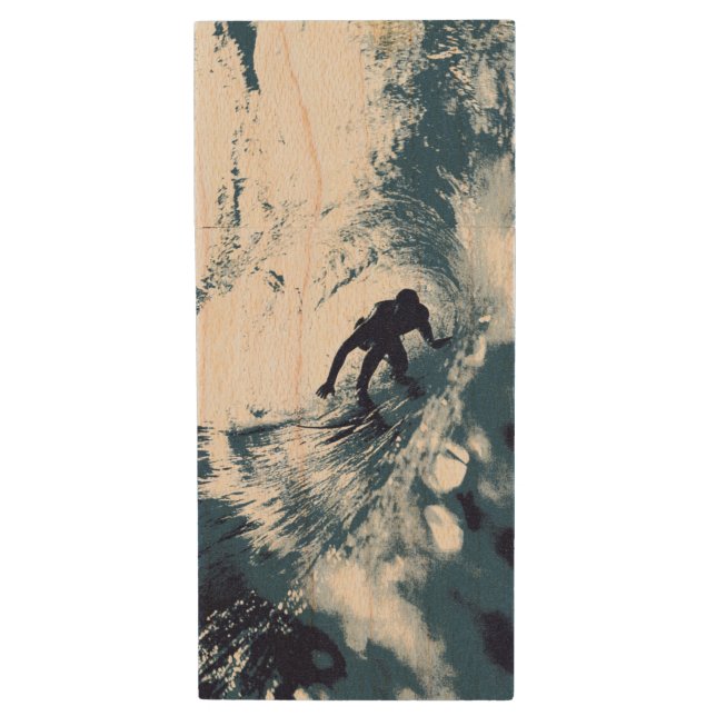 Boarding Trybe Tube, Hawaiian Surf Graphic Wood USB Flash Drive (Front Vertical)