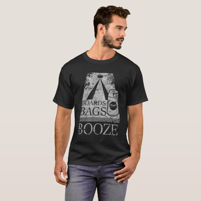 Boards Bags Booze Funny Cornhole T-Shirt (Front Full)