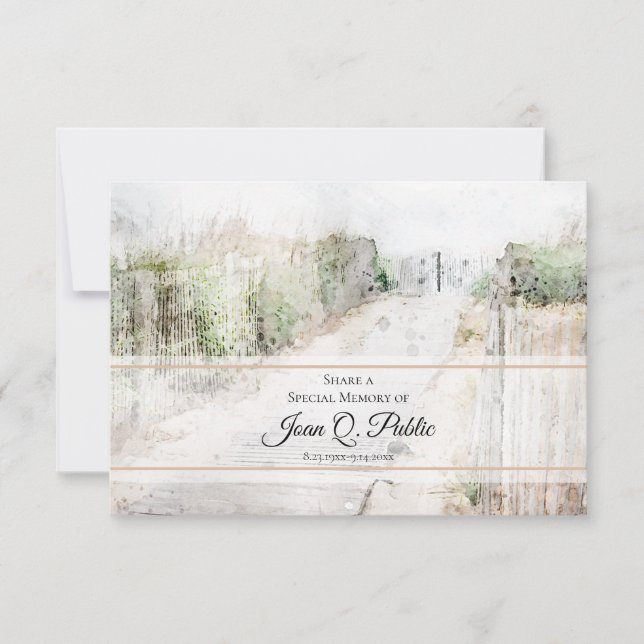 Boardwalk to Beach Share a Memory Funeral Memorial Note Card (Front)