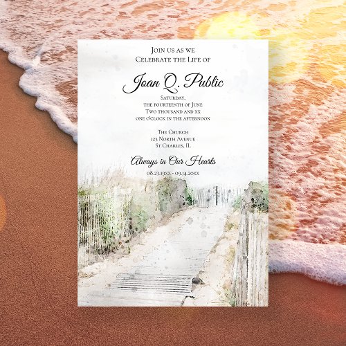 Boardwalk to Beach Watercolor Celebration of Life Invitation