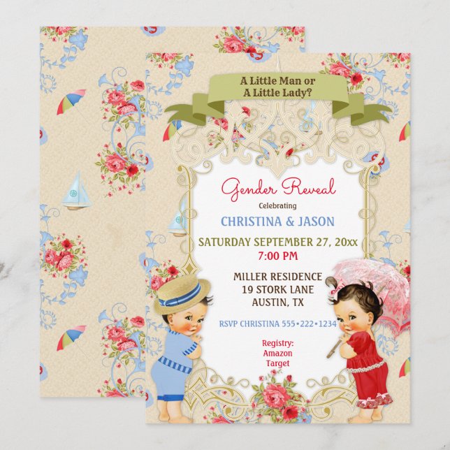 Boardwalk Victoriana Beach Summer Gender Reveal Invitation (Front/Back)
