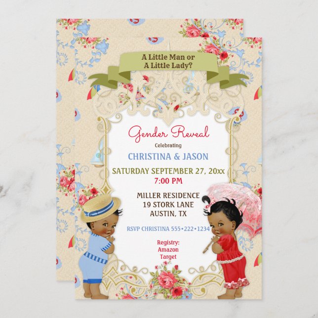 Boardwalk Victoriana Beach Summer Gender Reveal Invitation (Front/Back)